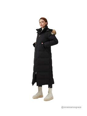 Women's Long Down Parka 750 Fill Power Quilted Winter Coat with Hood